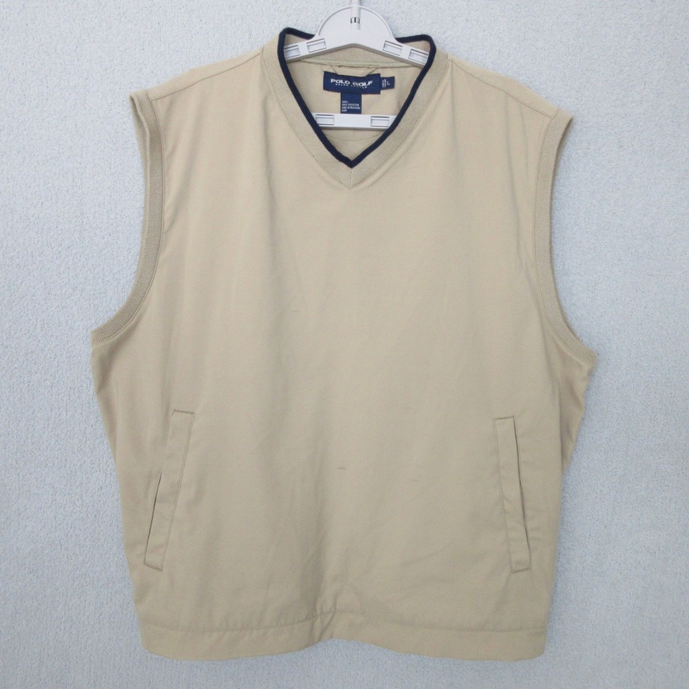 Polo Golf Ralph Lauren Mens Vest Beige V Neck Lightweight Sleeveless Jacket L
